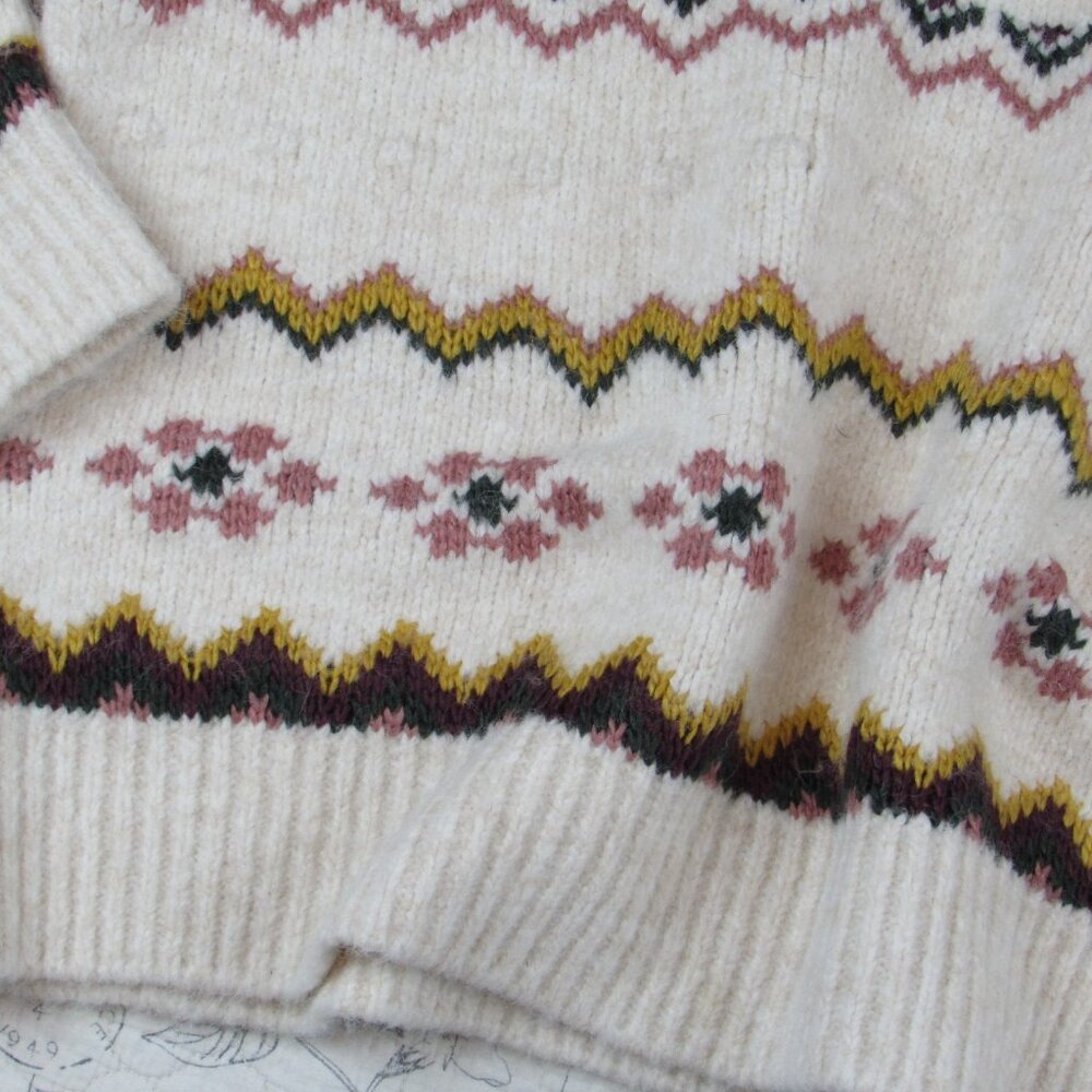 $118 Evereve Lyra Fair Isle Turtleneck Sweater Ivory Wool Bld Cozy Pullover XL - Picture 5 of 10